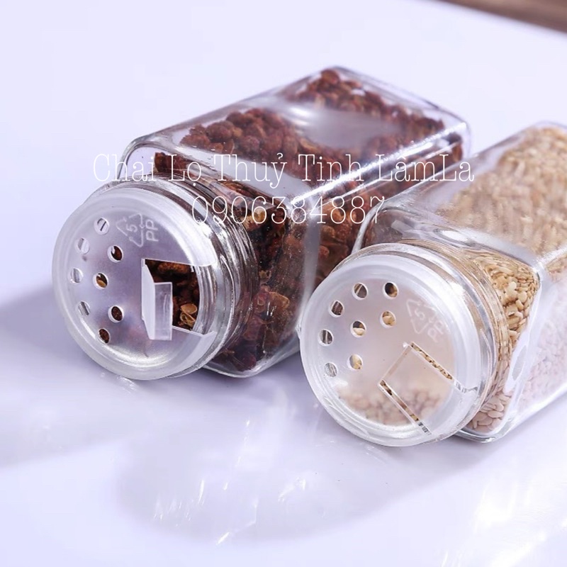 Lọ Thuỷ Tinh Vuông Đựng Gia Vị Nắp Nhôm 120ML