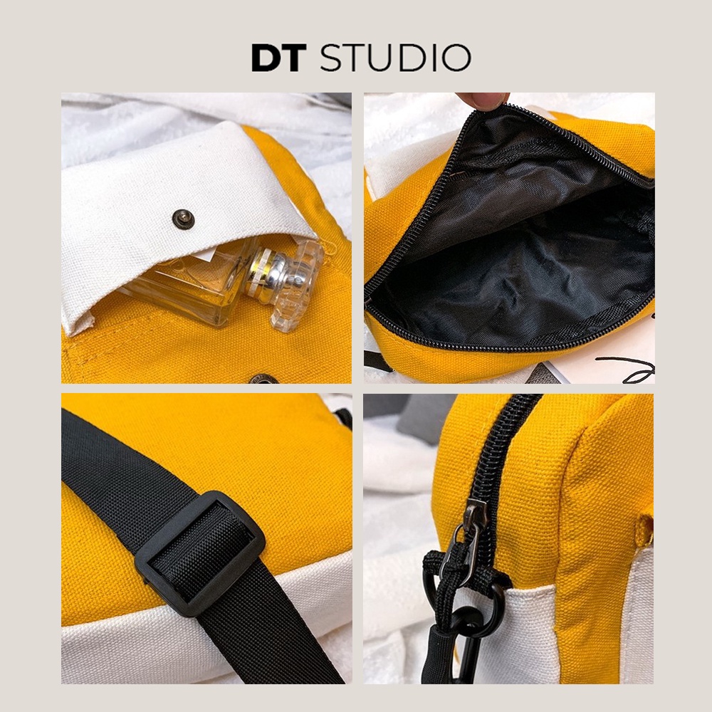 Túi mini canvas đeo chéo DTSTUDIO vải dày dặn tặng kèm ghim cài hoạt hình dễ thương