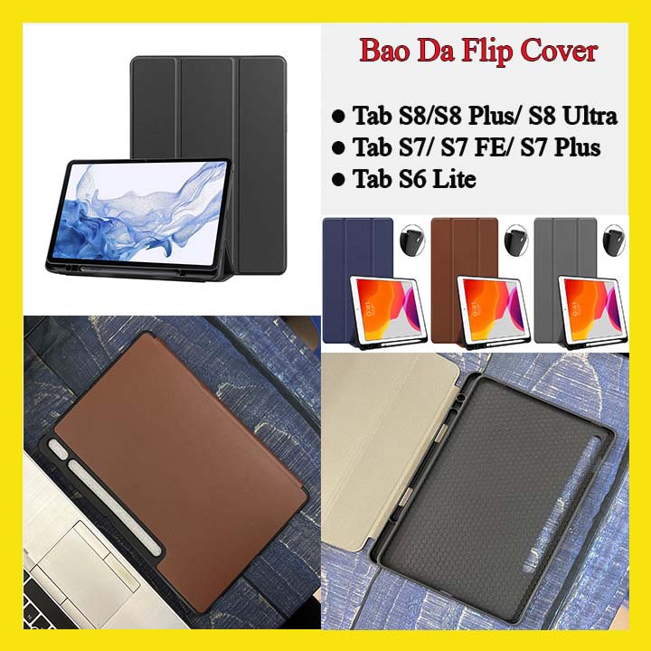 Bao Da Flip Cover Samsung Tab S9/S9 Plus/S9 Ultra, Tab S8/S8 Plus/S8 Ultra,Tab S7/S7 FE/S7 Plus,S6 Lite Có Khay Đựng Bút