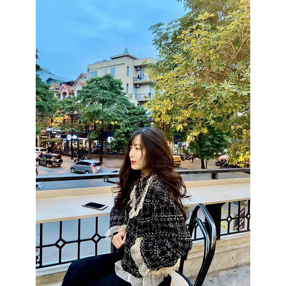 ÁO KHOÁC DẠ TWEED PHỐI BÈO CÚC NGỌC SIÊU XINH XẮN / ÁO DẠ TWEED BÈO ĐEN | BigBuy360 - bigbuy360.vn