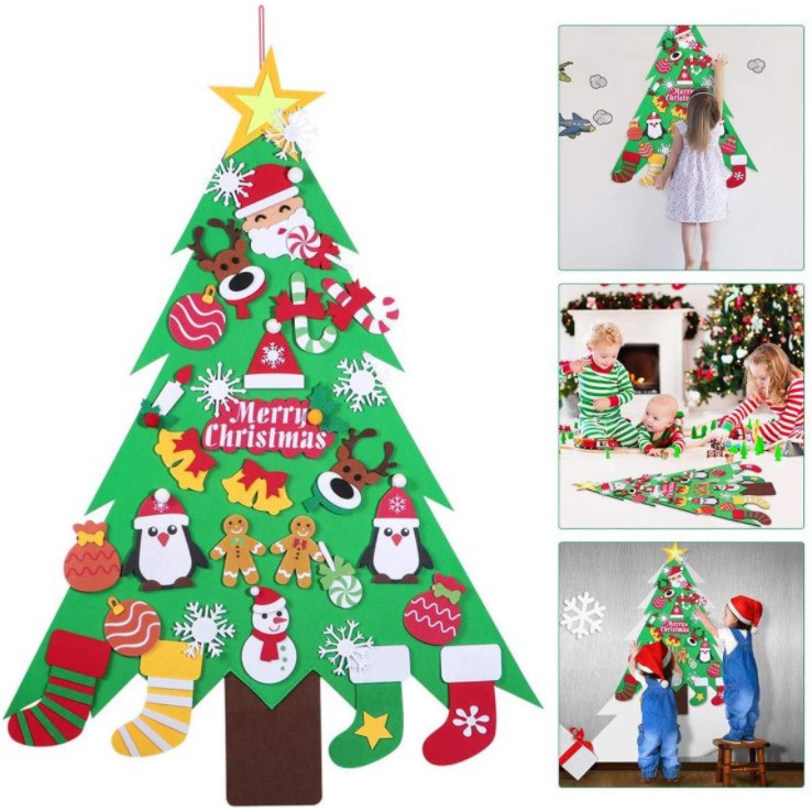 Cây Thông Noel Vải Dạ Trang Trí Treo Tường - 26 Họa Tiết - Tặng Kèm Đèn Led