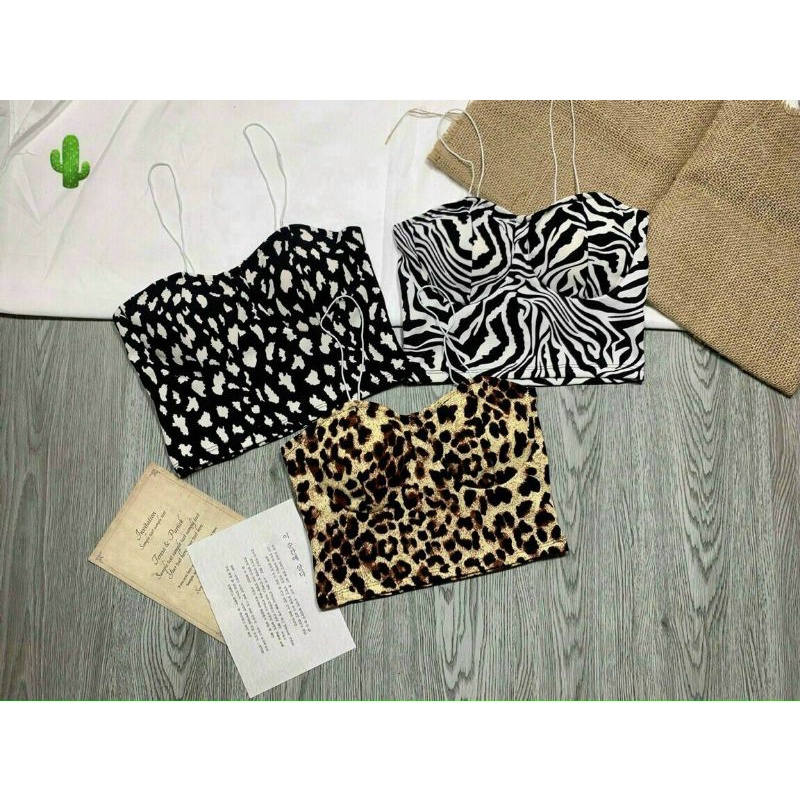 Áo 2 dây croptop phối màu họa tiết sexy