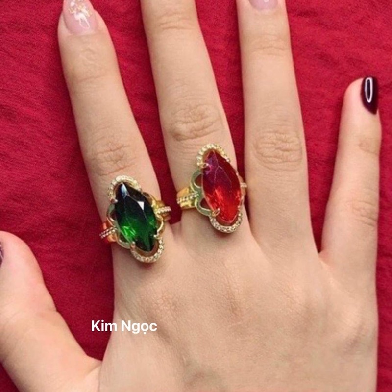 Nhẫn hạt dưa to viền bèo đính đá mạ vàng cao cấp sang sịn Kim Ngọc Shop