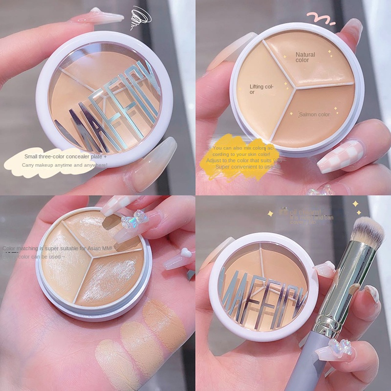 Bộ Kem Che Khuyết Điểm 3 Màu Che Phủ Đốm Đen Làm Sáng Da Chống Thấm Nước