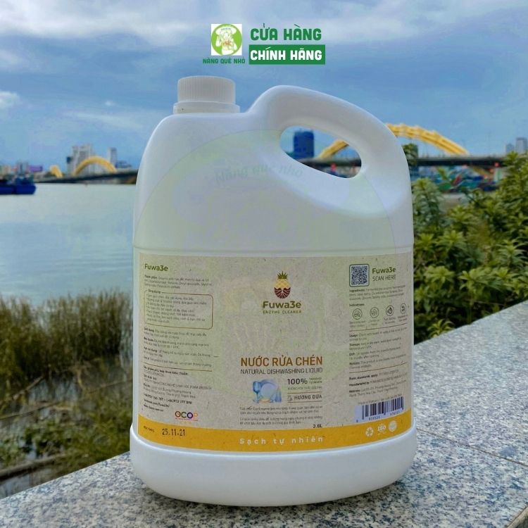 Nước Rửa Bát Hữu Cơ Fuwa 3e Thiên Nhiên Hương Dứa Mềm Mại Da Tay, Nước Rửa Chén Sinh Học  An Toàn Cho Sức Khoẻ 3800ml