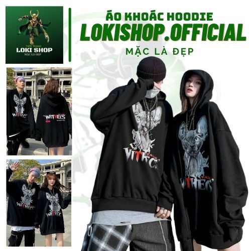 Áo Khoác Hoodie Không Xù lông Dành Cho Nam Cho Nữ và Cặp Đôi LOKI SHOP , Chất Nỉ Form rộng in Mèo Unisex