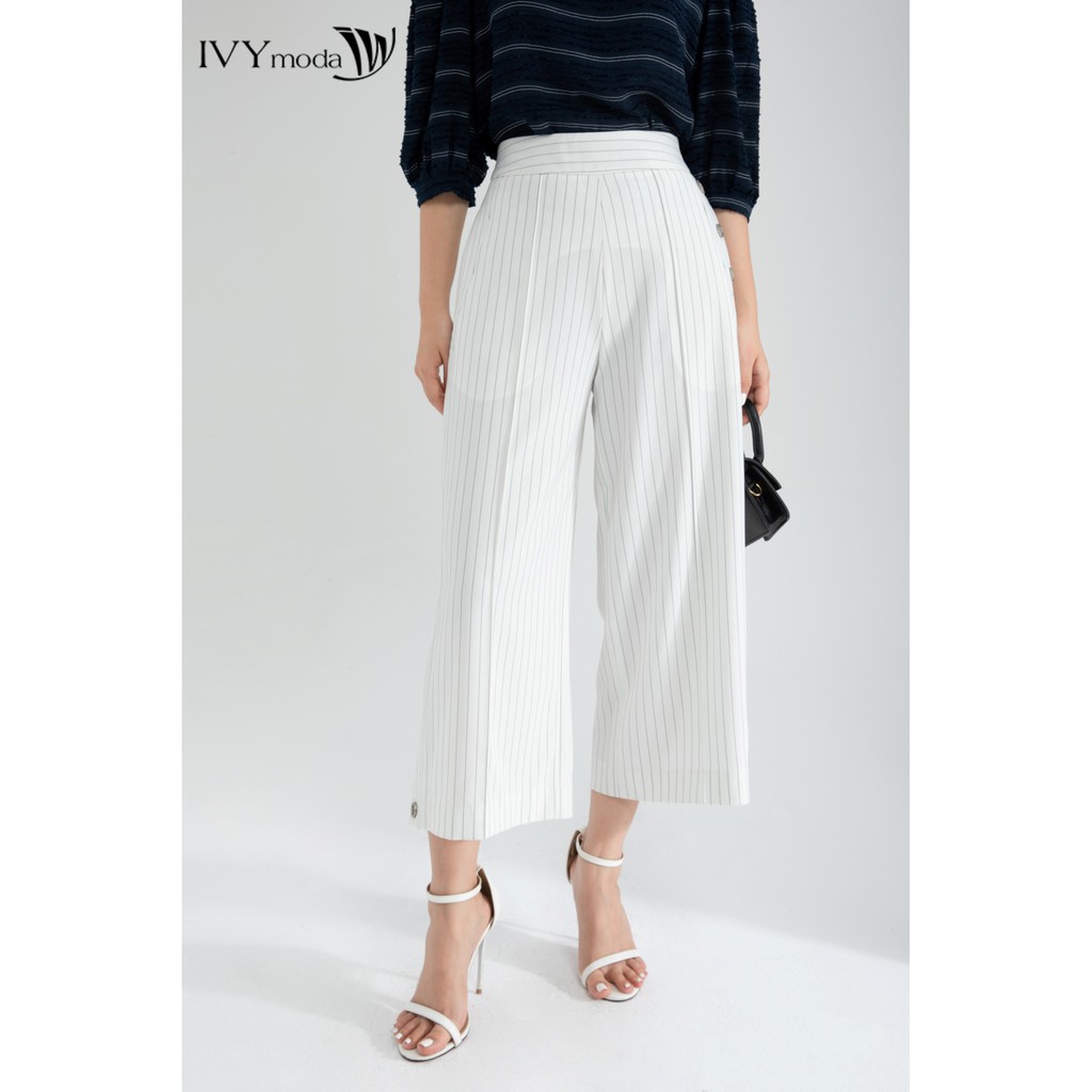 Quần lửng nữ kẻ ống đứng thiết kế IVY moda MS 21M6365