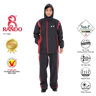 Bộ quần áo đi mưa rando 2 lớp, vải dù cao cấp không thấm nước, phản quang an toàn, dành cho đi phượt