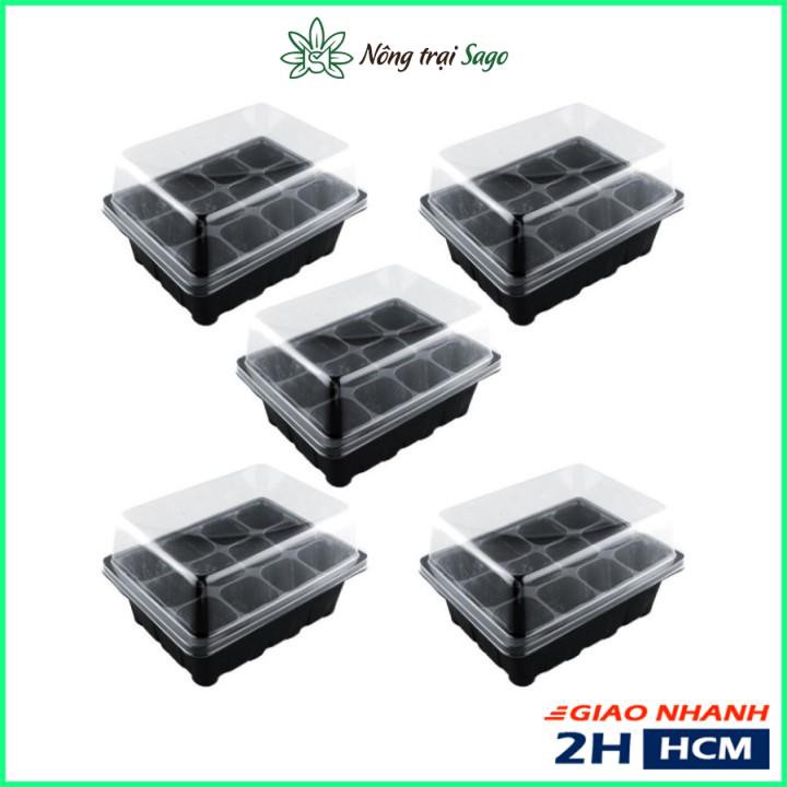 Khay Ươm Hạt Giống 12 Ô Có Nắp Đậy Bảo Vệ Tránh Côn Trùng, Tiện Lợi, Dễ Sử Dụng, Độ Bền Cao - Nông Trại Sago