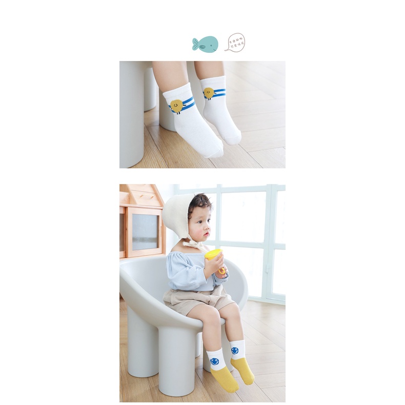 Bộ 5 đôi vớ KokoroCare YS-02 cỡ S/M/L/XL hình mặt cười màu vàng/ xanh dương dễ thương dành cho bé từ 0-8 tuổi