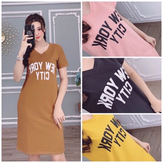 Đầm thun thái phom rộng in chữ NY freesize dưới 65kg