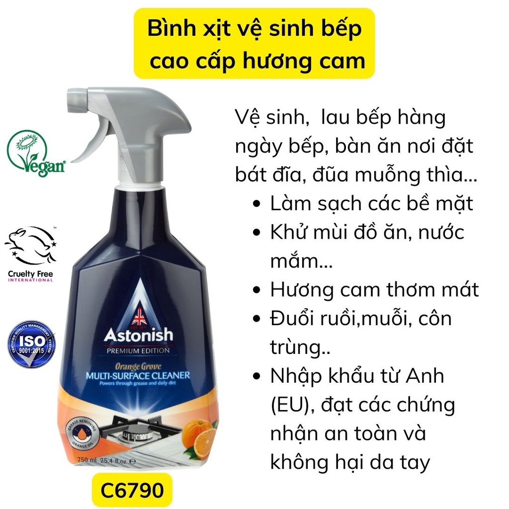 Bộ 3 sản phẩm tẩy rửa đa năng lau dọn dầu mỡ bếp,máy hút mùi ,vệ sinh máy giặt và các bề mặt bám ố thương hiệu Astonish