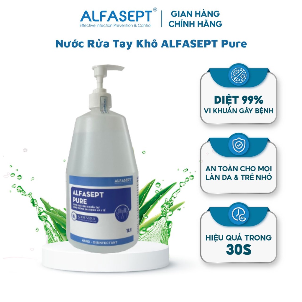 Nước Rửa Tay Khô ALFASEPT Pure An Toàn Cho Da Nhạy Cảm, Giúp Diệt Khuẩn Nhanh Chóng Và Hiệu Quả Lọ 1L