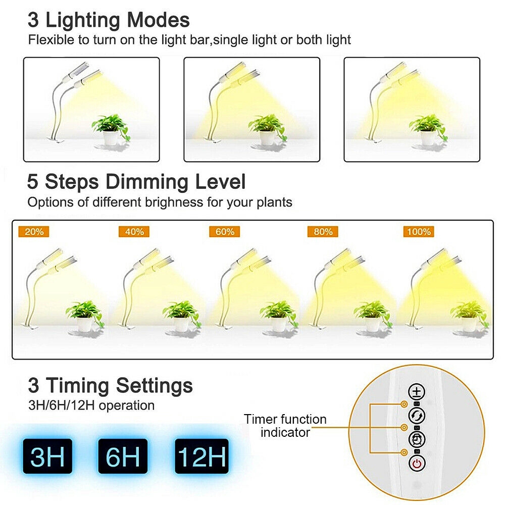 E27 Đèn LED định thời gian phát triển ánh sáng đầy đủ Quang phổ đèn thực vật trong nhà 5 mức có thể điều chỉnh độ sáng 360 °