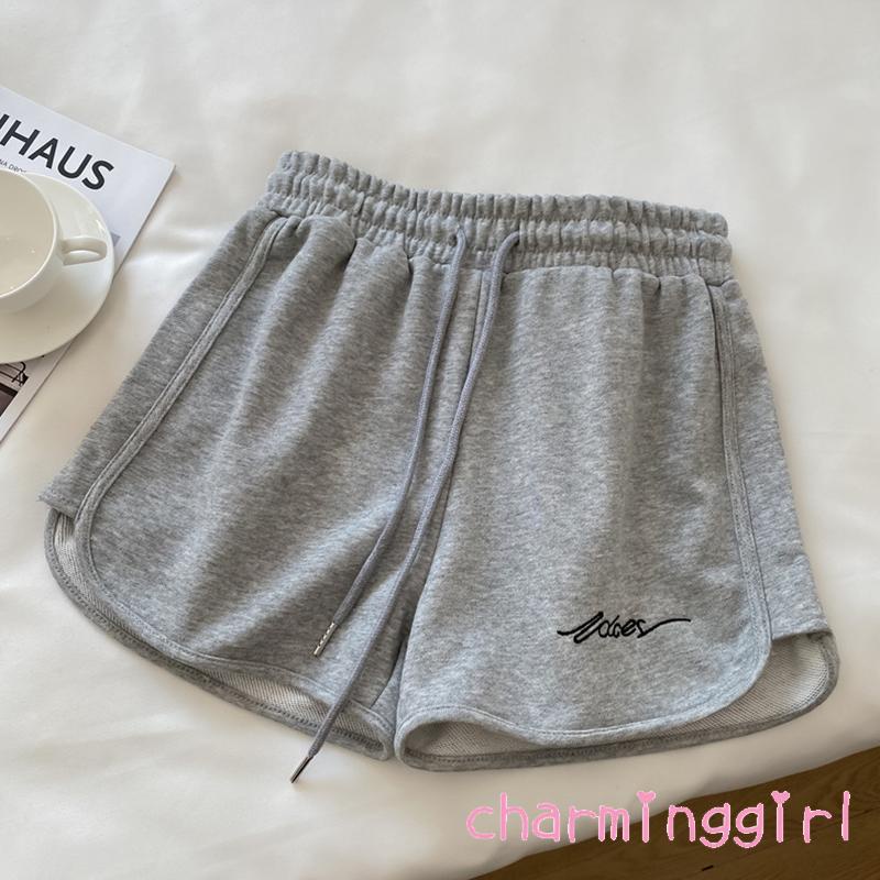Quần Short Lưng Thun Rút Dây Thêu Chữ Thời Trang Mùa Hè Cho Nữ