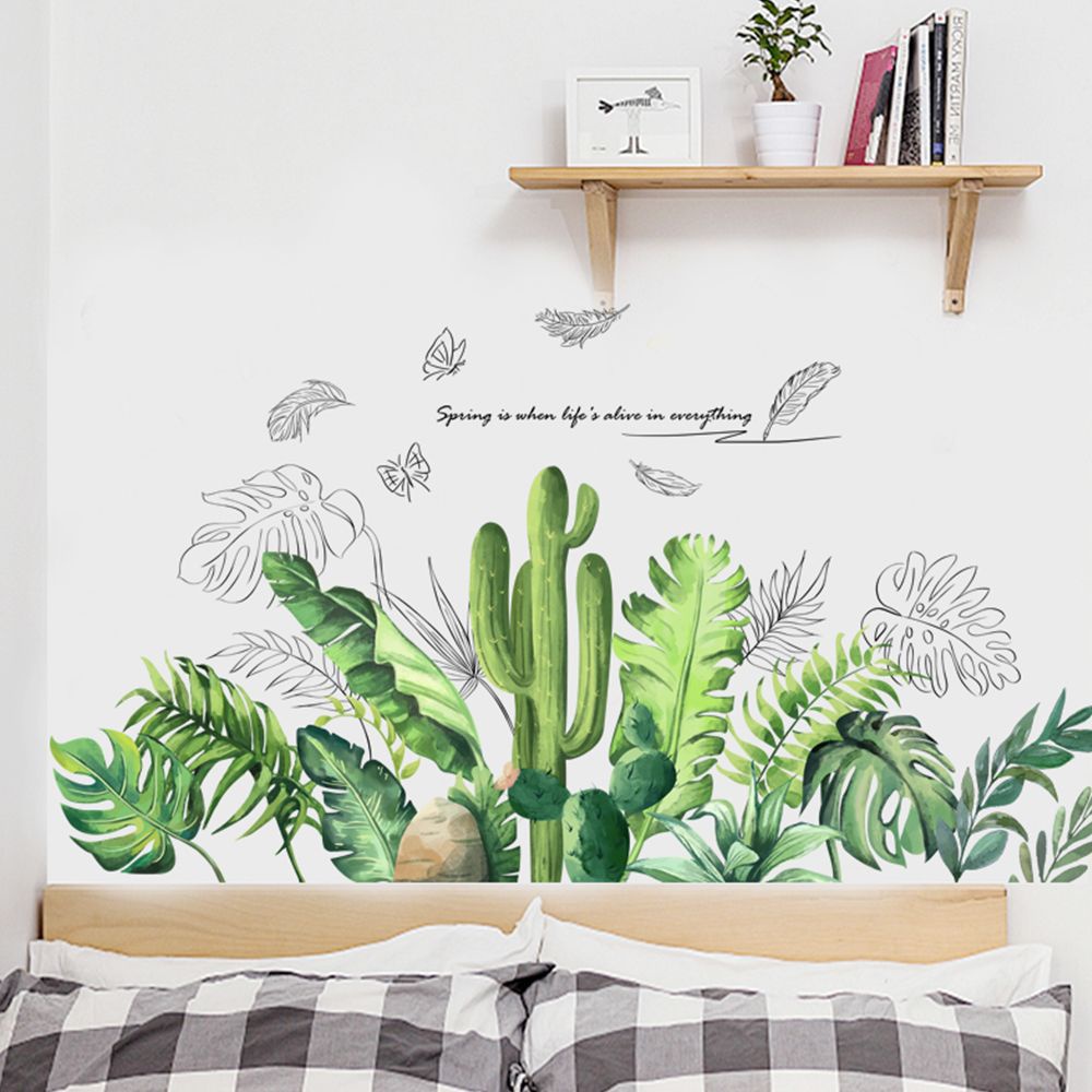 Green Leaves Wallpaper Home Decal Living Room Bedroom Wall Art Self-adhesive Sticker