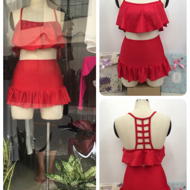 Bikini yếm thang, quần váy bèo