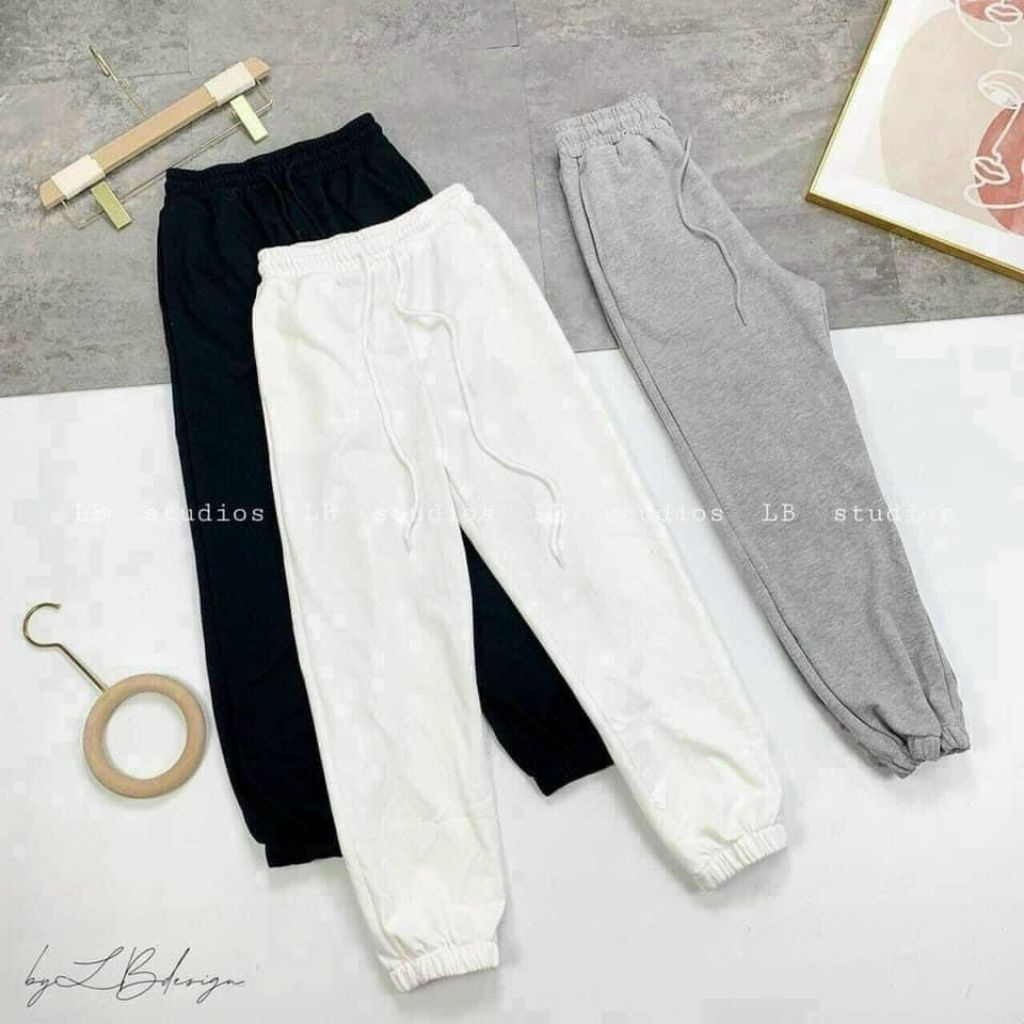 Quần nỉ dáng boom jogger unisex dáng trơn cạp chun chất da cá mềm mịn