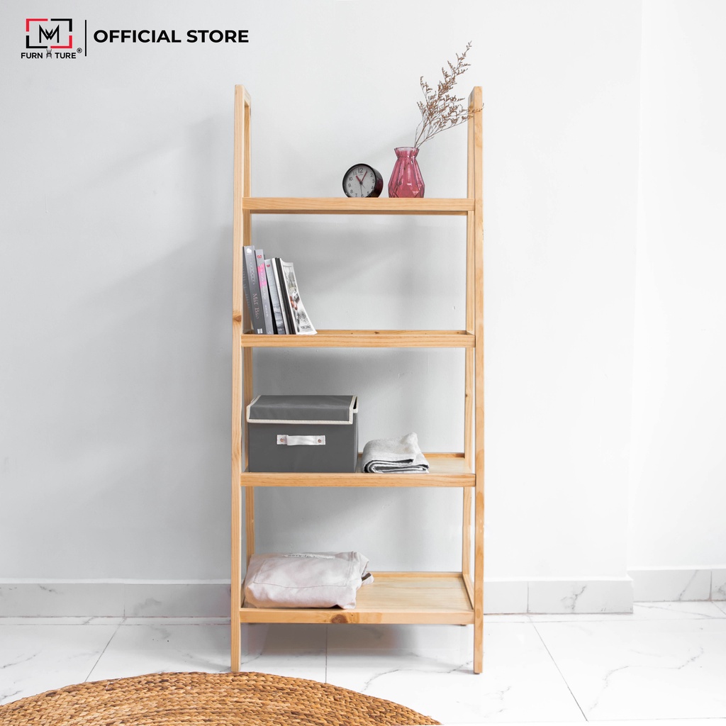 Kệ sách gỗ đa năng lắp ráp 4 tầng màu gỗ thương hiệu MW FURNITURE - Nội thất trang trí