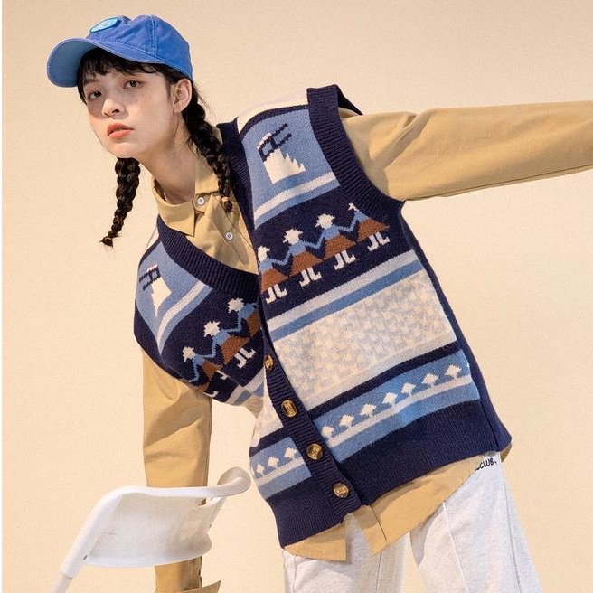 Áo len không tay cổ chữ V thiết kế mới phong cách vintage thời trang cho nữ