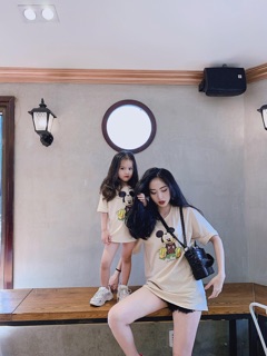 Áo phông đôi mẹ con Mickey be - đen