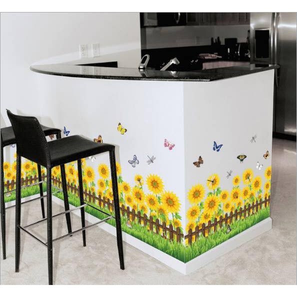Decal dán tường hàng rào hoa hướng dương 01(dài 1m) | BigBuy360 - bigbuy360.vn