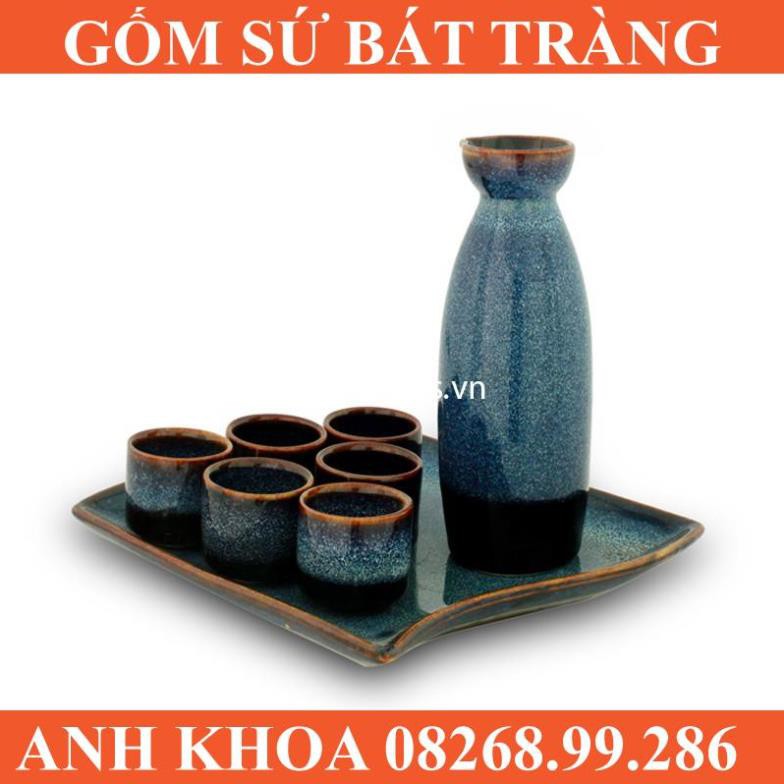 Ấm chén Sake men hỏa biến - Gốm sứ Bát Tràng Anh Khoa