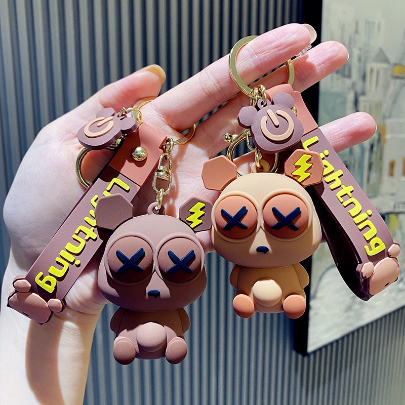 Móc Khóa gấu mắt to tia chớp đáng yêu, móc khóa cute, móc khóa đôi chất liệu nhựa cao cấp