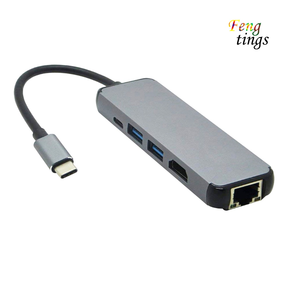 【FT】5 in 1 Type C to 4K HDMI-compatible USB 3.0 Charging Hub Adapter Converter for MacBook Pro