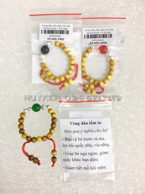 Vòng dâu tằm gốc mix đá phong thuỷ 4 bi bạc cho bé | BigBuy360 - bigbuy360.vn