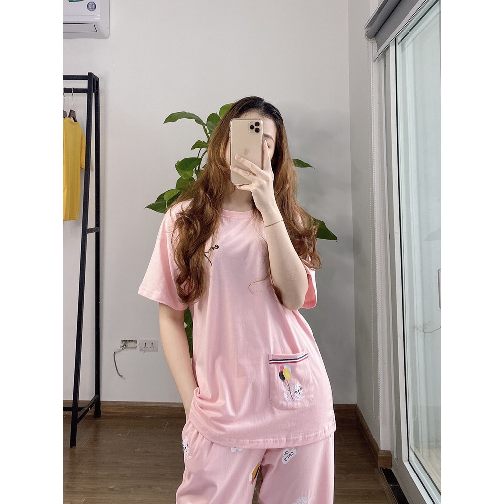 Bộ cotton mặc nhà Quảng Châu cộc tay quần lửng co giãn 4 chiều #Mây #Thỏ