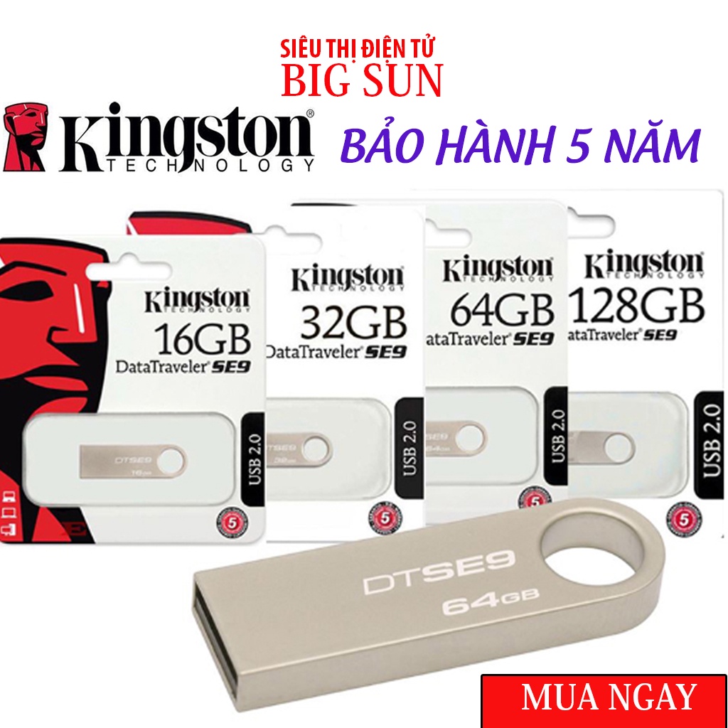 USB Kingston SE9 128gb 64Gb 32Gb 16Gb 8Gb 4Gb 2Gb, USB chống nước 2.0/3.0 Chính hãng, siêu nhỏ gọn tốc độ cao, BH: 5 năm