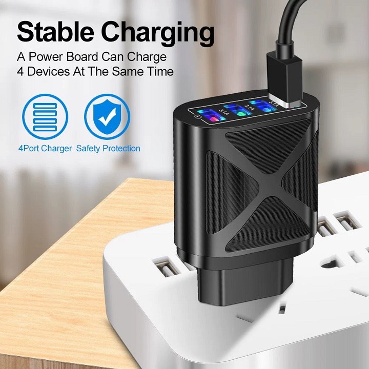 Củ Sạc Nhanh Đa Năng, Có 4 Cổng USB, Sạc Rất Nhanh Có Led Định Vị Ban Đêm, cục sạc XIAOMI OPPO