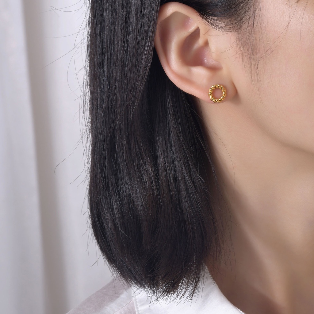 Vnox Đôi Khuyên Tai Vòng Tròn Xoắn Mạ Vàng Trang Sức Kiểu Hàn Quốc Đơn Giản Dành Cho Bạn Nữ