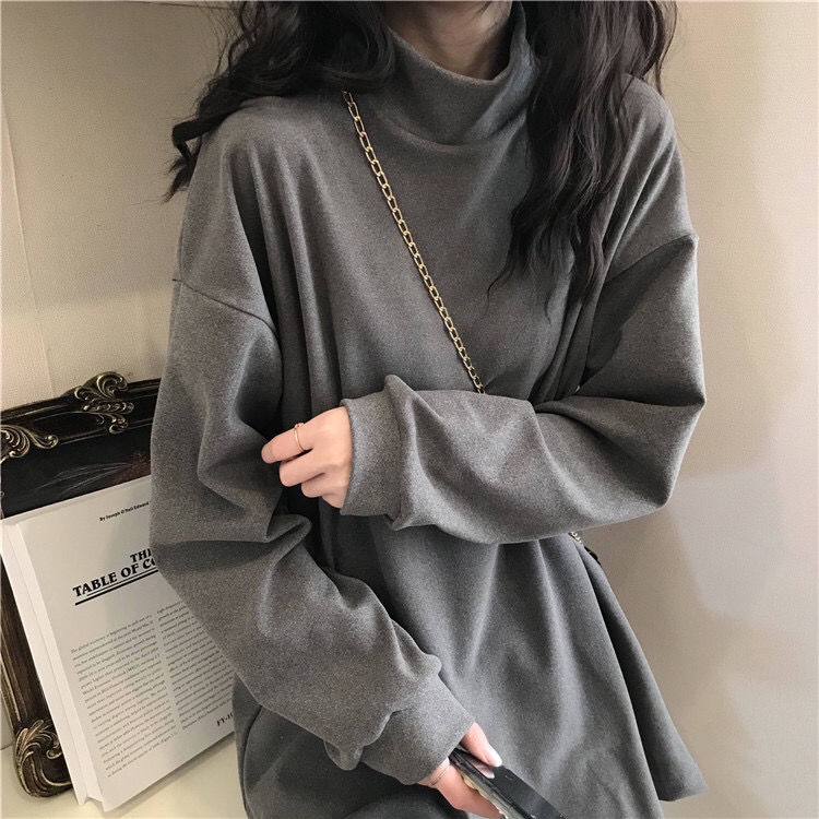 Áo thun COZOK tay dài cổ cao dáng rộng thời trang Hàn Quốc