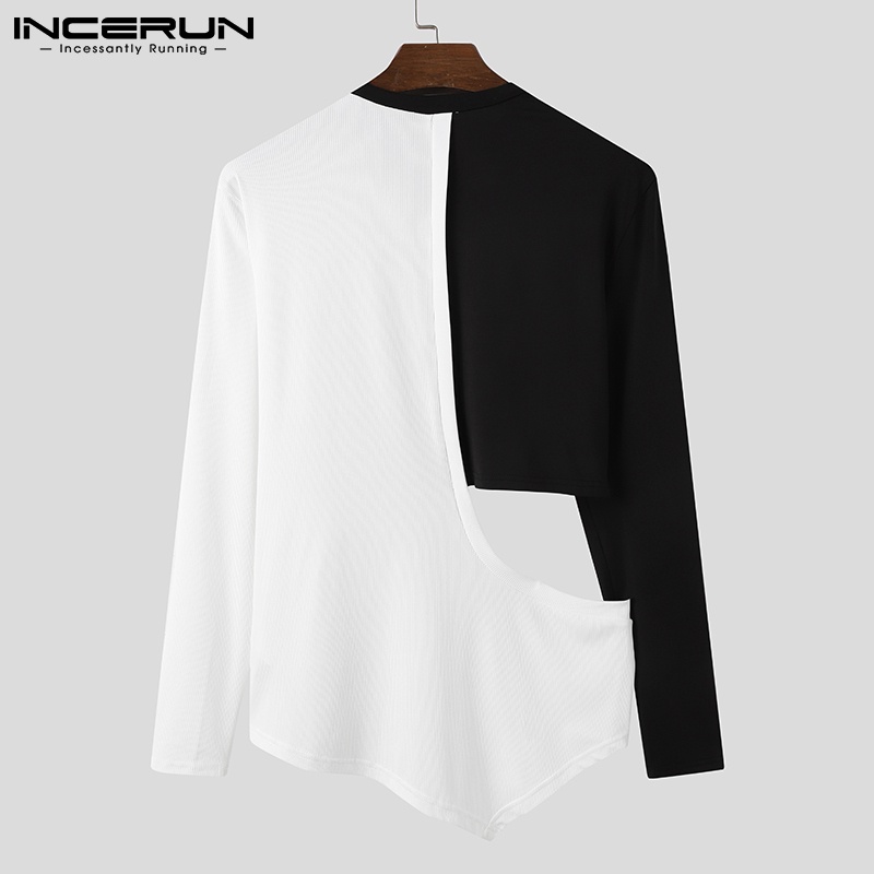 Áo thun nam INCERUN dài tay cổ tròn thời trang Hàn Quốc