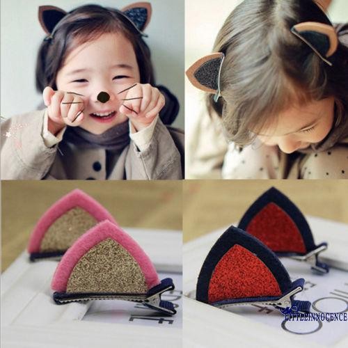 ❤XZQ-Lovely Kids Baby Grils Children Sequins Cat Ear barrettes Hair Clips Hairpins Super Cute