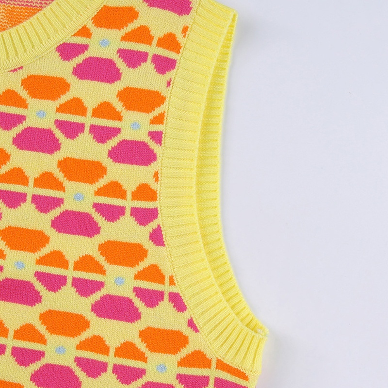 Áo Croptop Len Không Tay Cổ Tròn Màu Sắc Tương Phản Thời Trang Mùa Hè Dành Cho Nữ