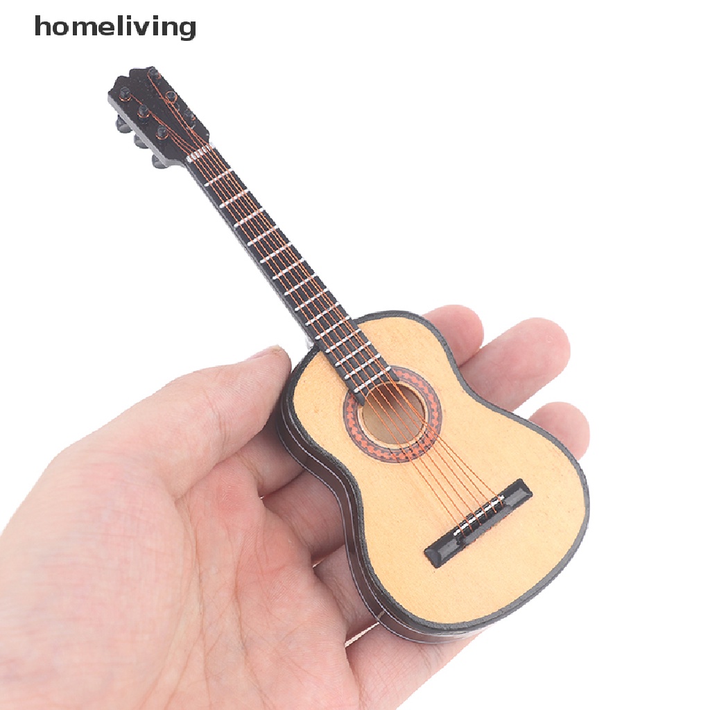 Đàn Guitar Điện Bằng Gỗ Có Chân Đứng Trang Trí Nhà Búp Bê Tỉ Lệ 1 / 6