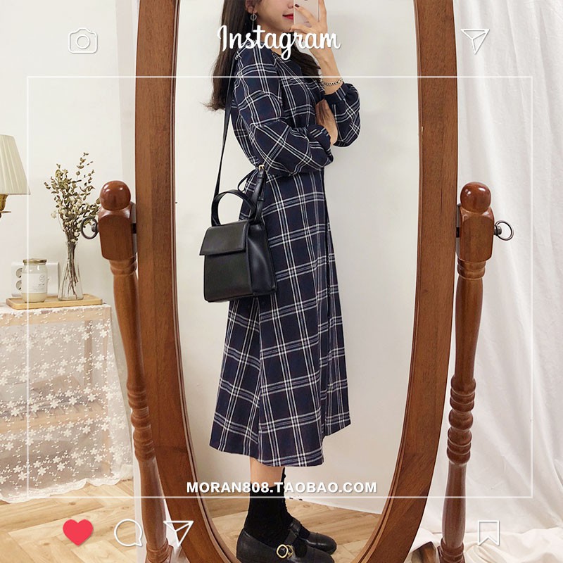 Váy kẻ ô Moran mùa thu style Hàn Quốc