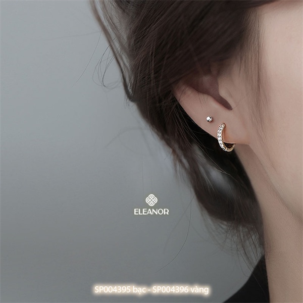 Bông tai nữ chuôi bạc 925 Eleanor Accessories khuyên tròn sát tai đính đá cao cấp phụ kiện trang sức 4396