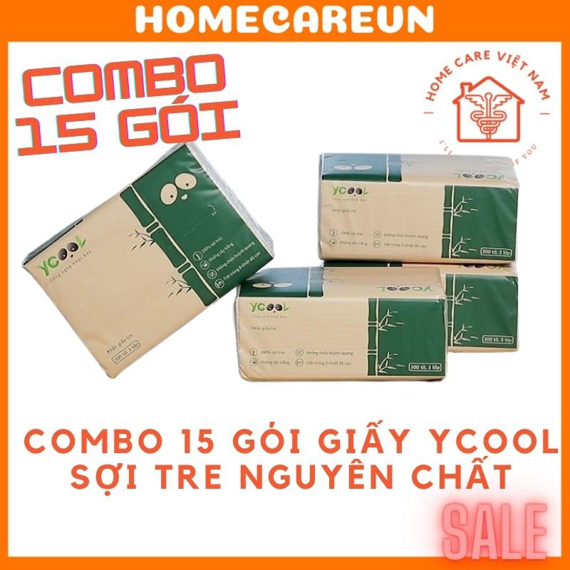 ✨ Combo 15 gói giấy rút sợi tre nguyên chất HÀNG CHÍNH HÃNG YCOOL ( 1 gói 300 tờ )