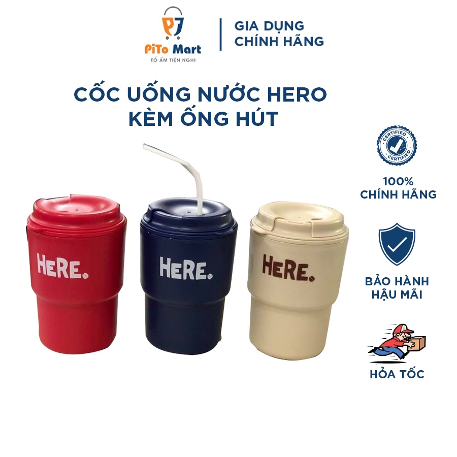 Cốc nhựa uống nước kèm ống hút Hero 320ml chịu nhiệt tốt - Hàng chính hãng