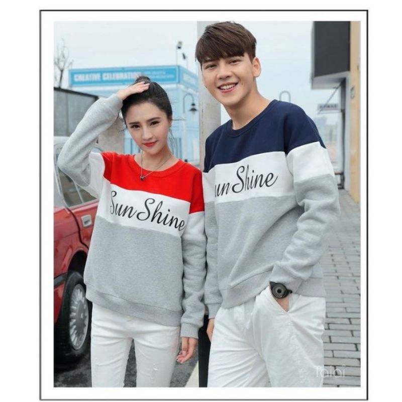Áo đôi thu đông dài tay nam nữ form rộng unisex phối 3 màu nổi bật, Đồ đôi nam nữ sweater form rộng unisex