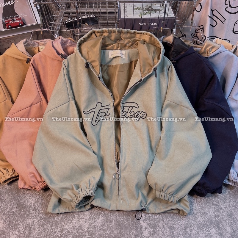 Áo khoác da lộn quảng châu 2 lớp khóa zip form rộng dơi tay phồng thêu TAK.KEP - DL2003