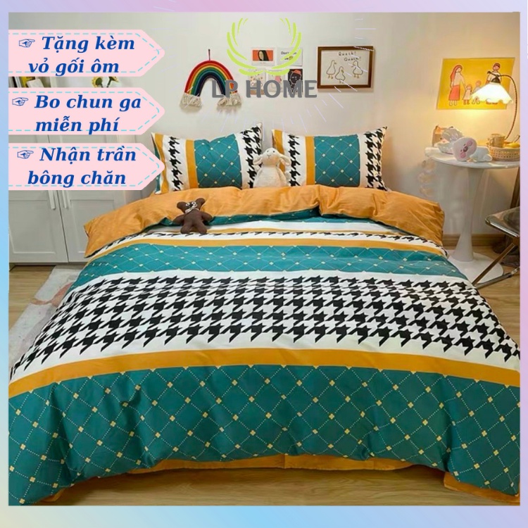 Bộ chăn ga gối Poly Hàn Quốc Roma cam phối cao cấp (Tặng vỏ gối ôm) - Miễn phí bo chun
