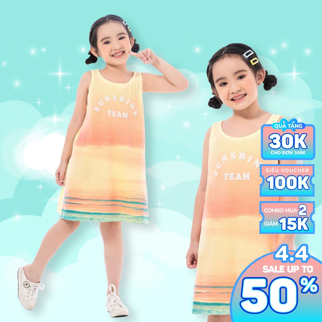 Đầm Cho Bé Gái Miss Meow Tới Size Đại . Váy Cotton Thun Sát Nách BG in Sunshine Team