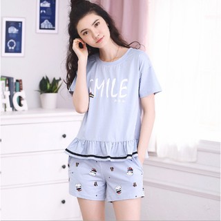 [ẢNH THẬT] Bộ đùi nữ-Bộ mặc nhà Tone xanh dịu, chất COTTON 100% thông thoáng và mát mẻ ngày hè: Full size