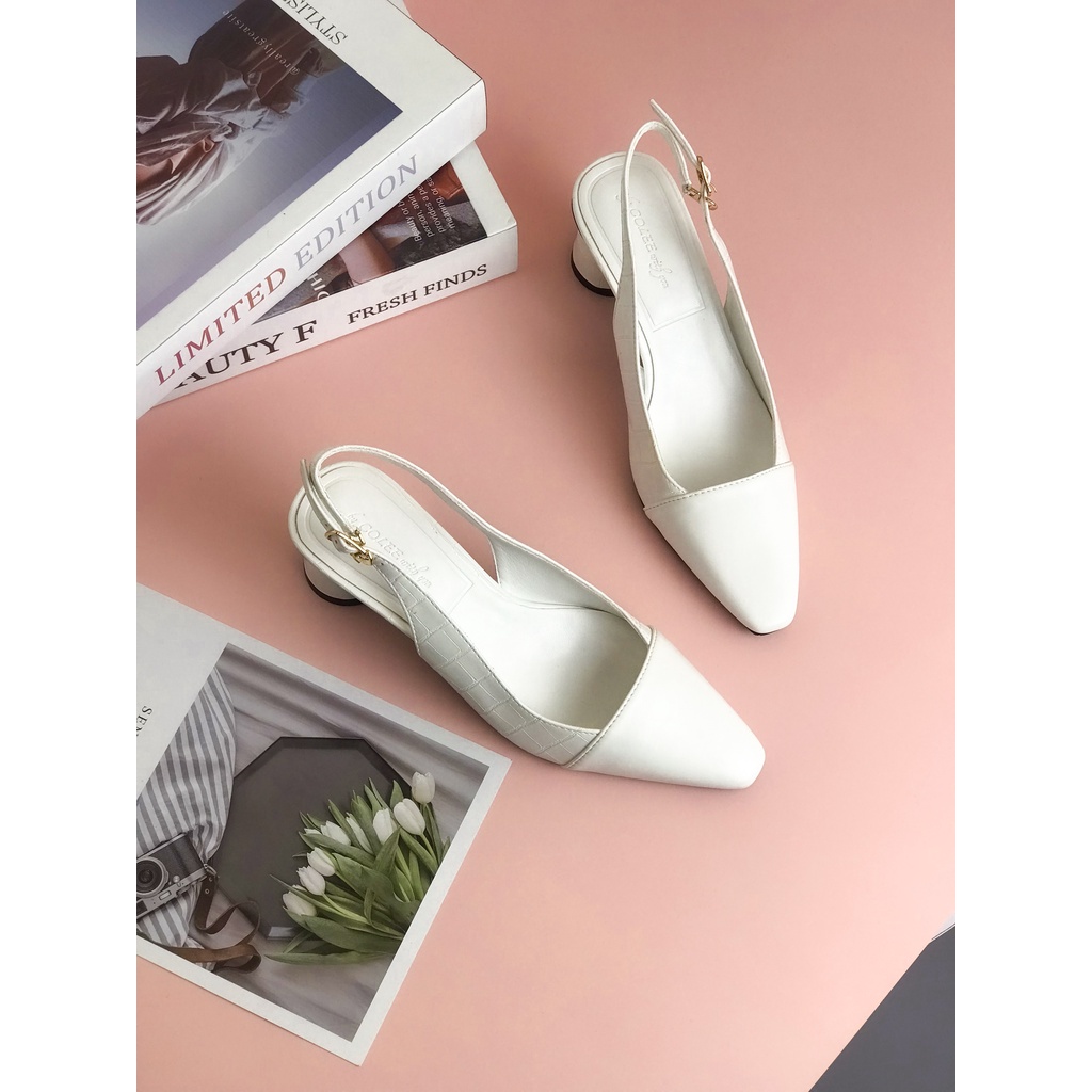 Giày cao gót nữ 5p bít mũi dáng sandal slingback captoe sang trọng gót cách điệu mới nhất GUUEM - GCL123
