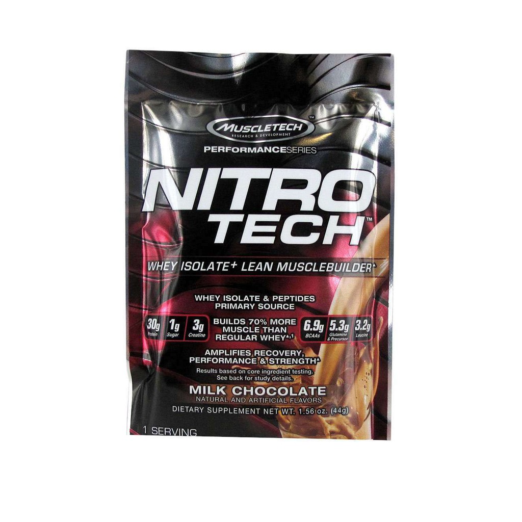 Gói Dùng Thử Sữa Dinh Dương Tăng Cơ Nuôi Cơ Phục Hồi Cơ Bắp Muscletech Nitro Tech 1 lần dùng -Từ Mỹ